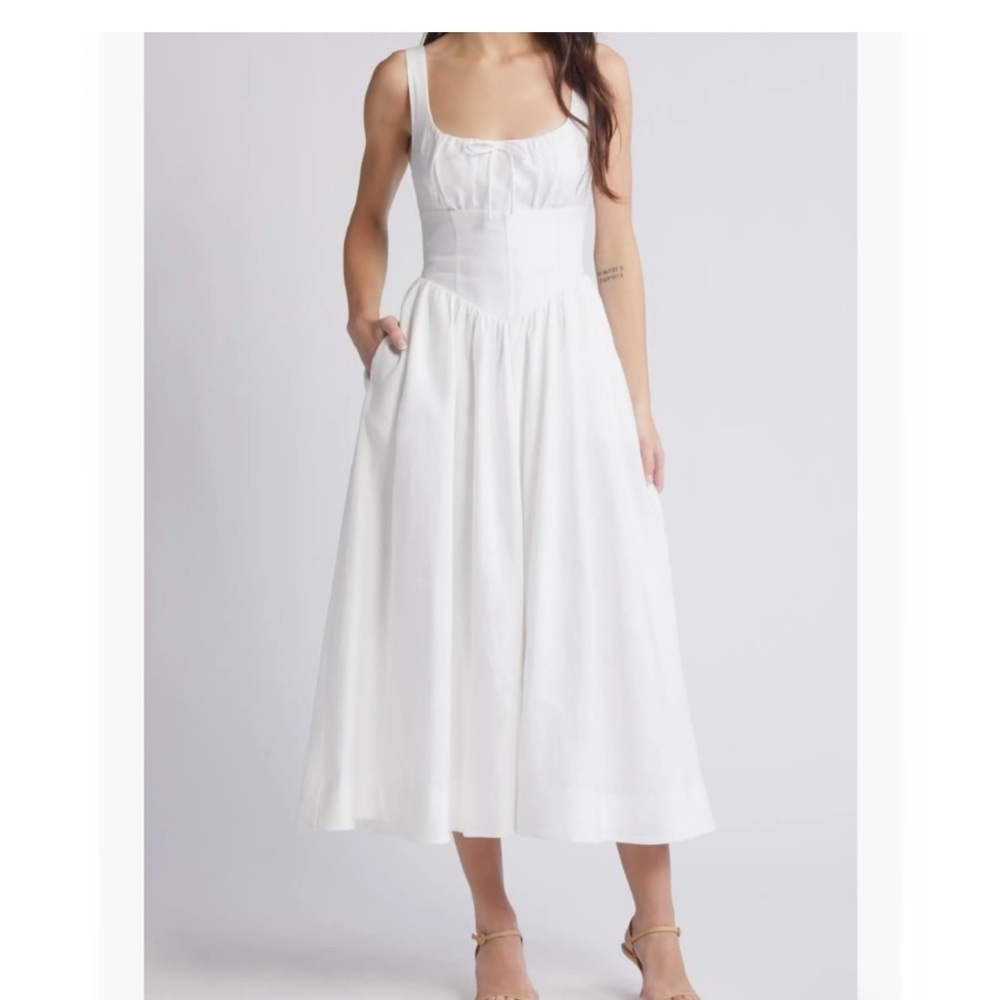 New Reformation Balia Linen Midi Dress White 4